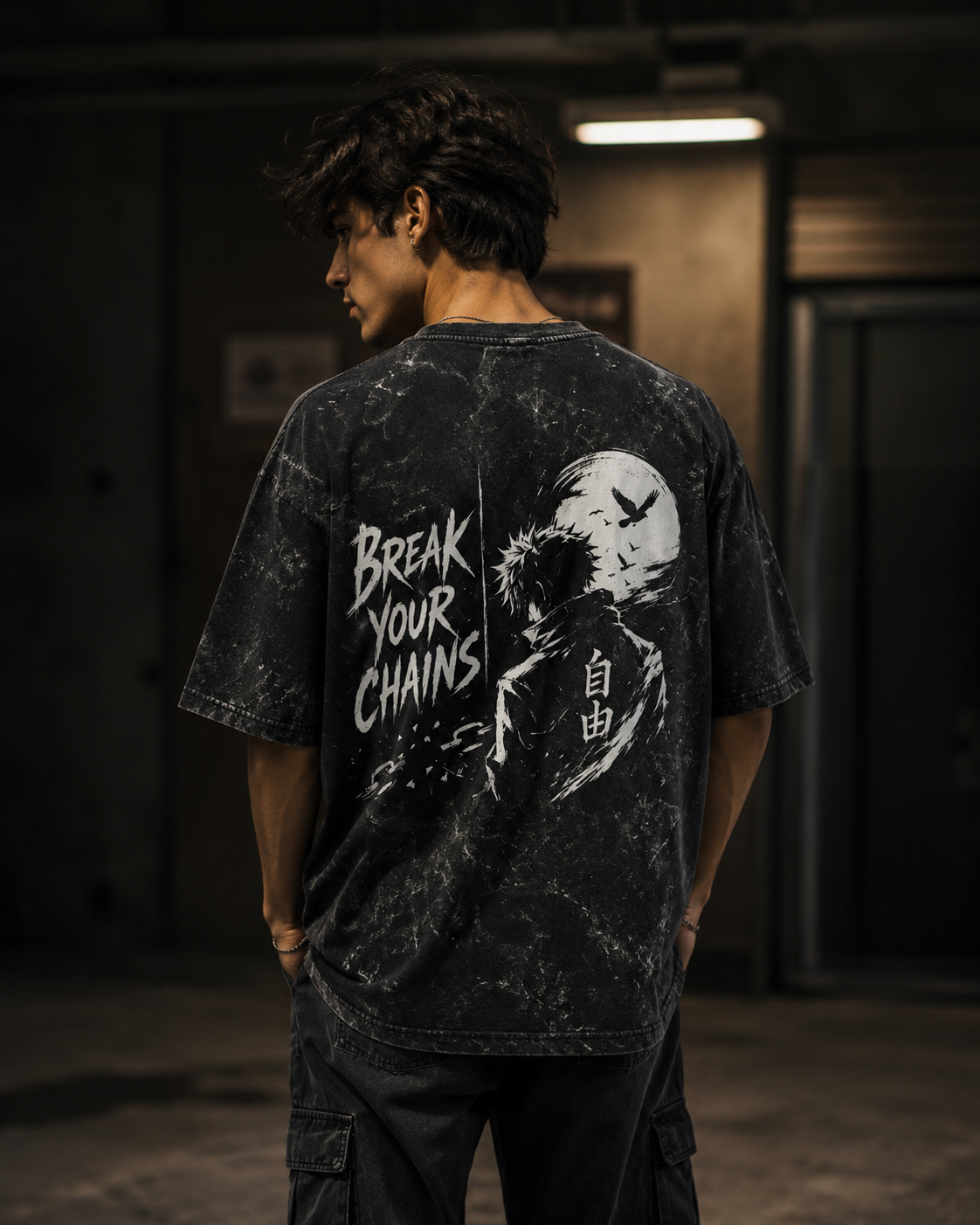Break Your Chains Anime Inspired Unisex Acid Washed Oversized Tee