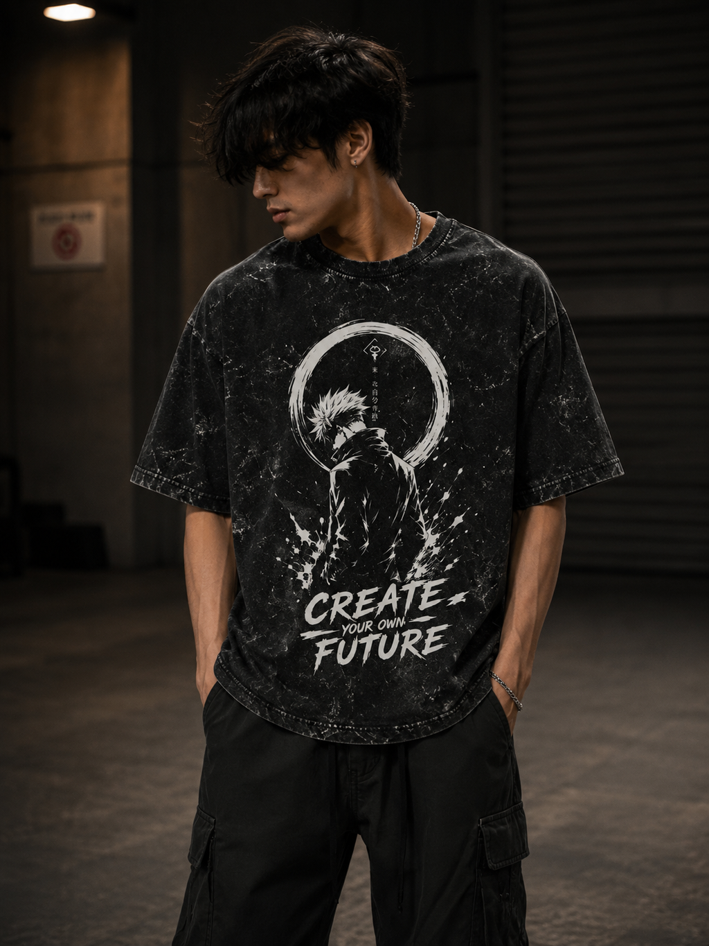 Create Your Own Future Anime Inspired Unisex Acid Washed Oversized Tee