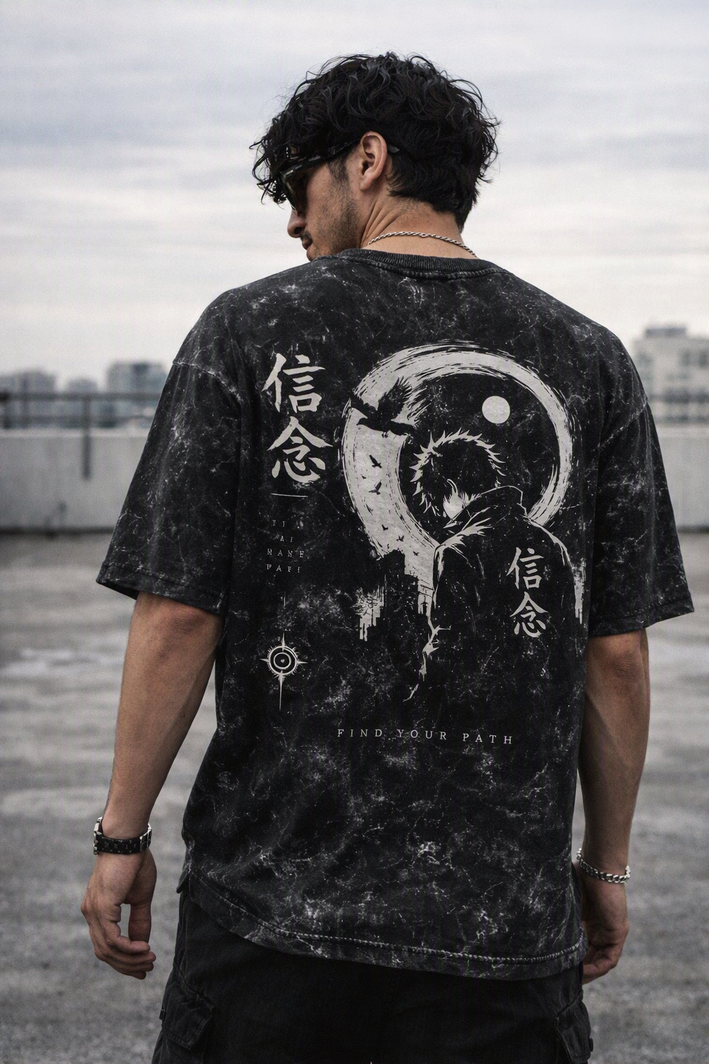 Anime Inspired Unisex Acid Washed Oversized Tee