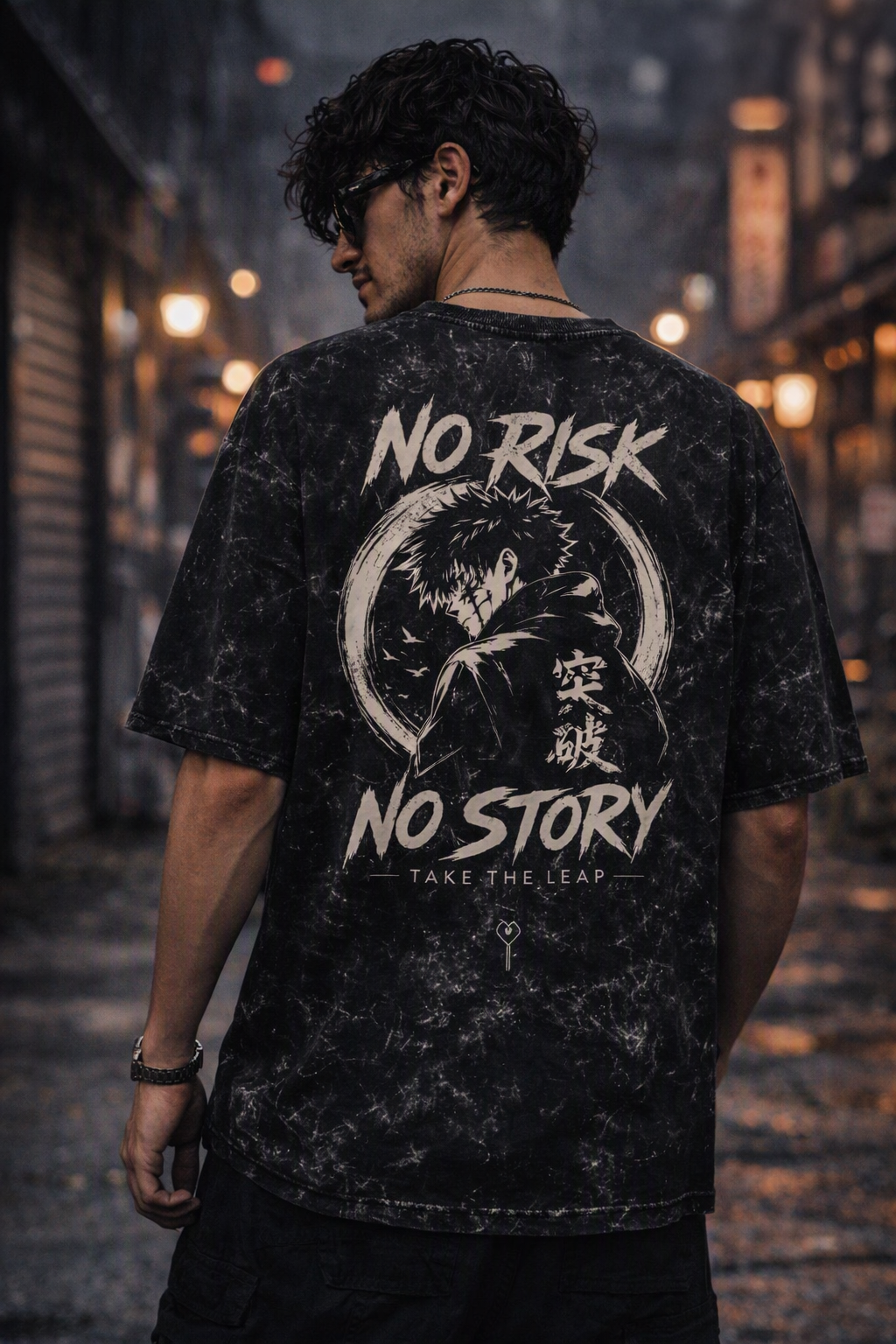 No Risk No Story Anime Inspired Unisex Acid Washed Oversized Tee