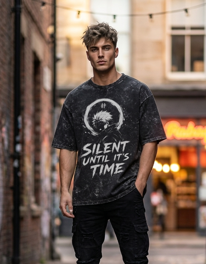 Silent Until Its Time Anime Inspired Unisex Acid Washed Oversized Tee