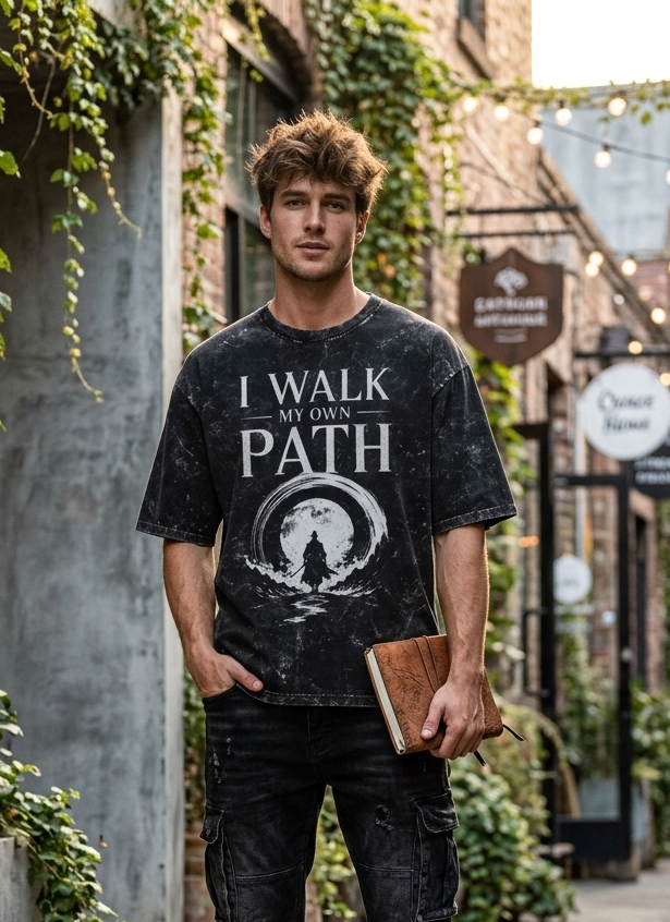 I Walk My Own Path Anime Inspired Unisex Acid Washed Oversized Tee