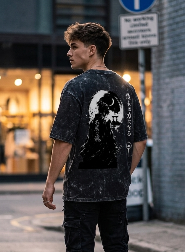 Samurai Inspired Unisex Acid Washed Oversized Tee