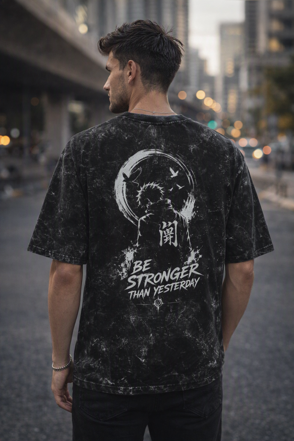 Be Stornger Then Yesterday Anime Inspired Unisex Acid Washed Oversized Tee