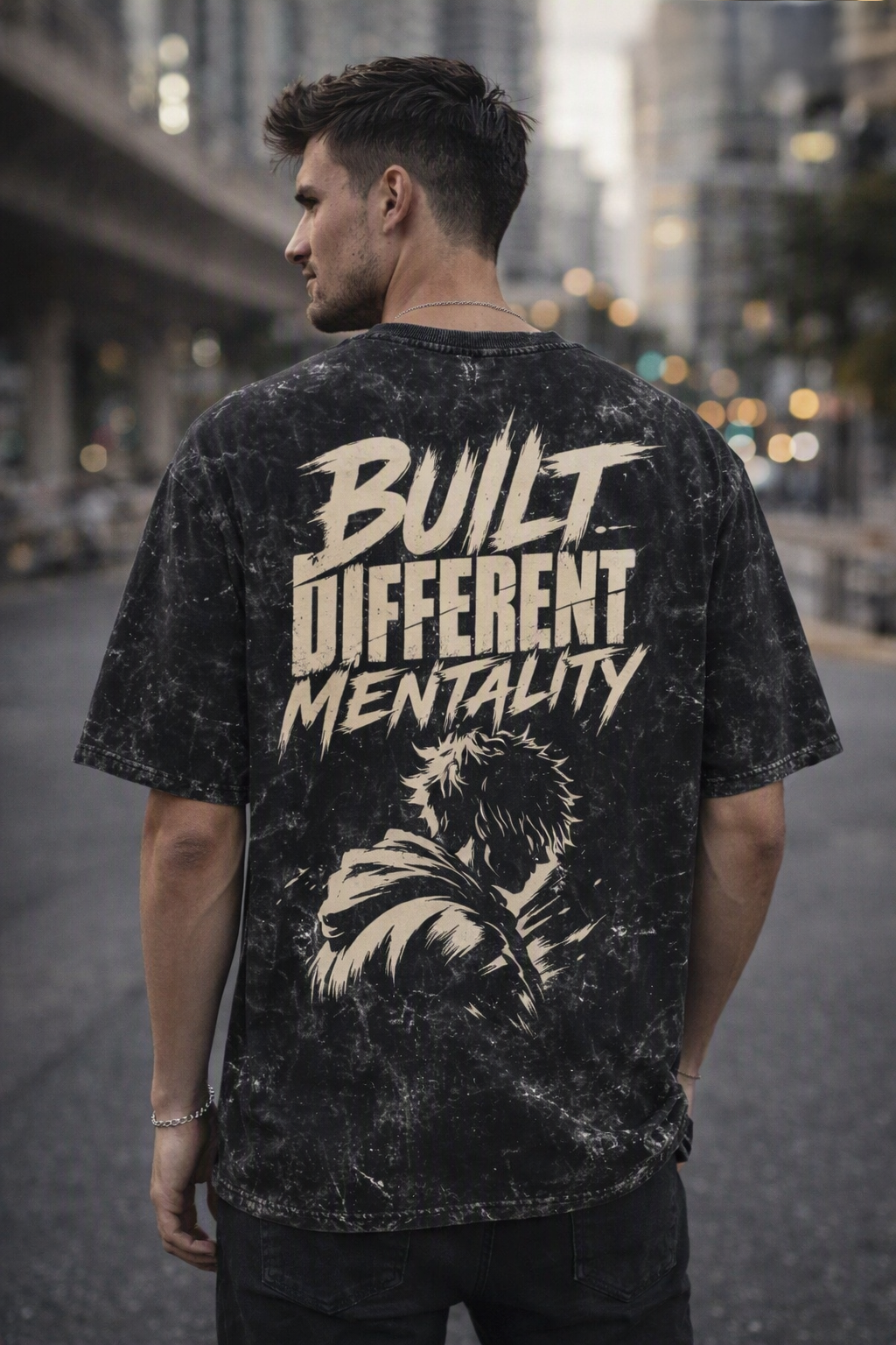 Build Different Mentally Anime Inspired Unisex Acid Washed Oversized Tee